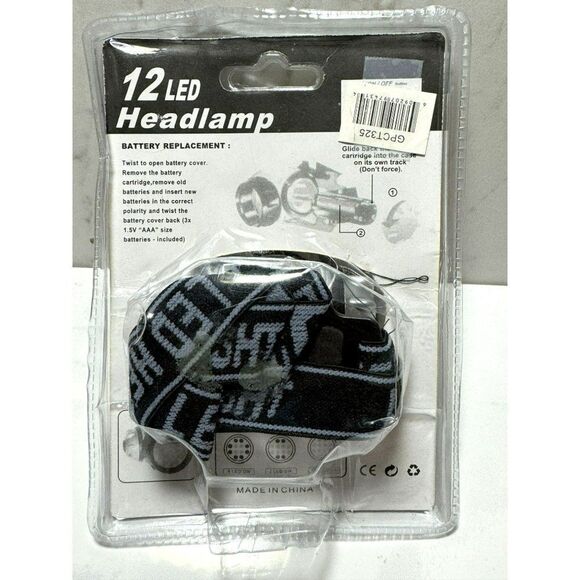 12 LED Headlamp Headlight High Intensity Adjustable Headstrap Water Resistant - Picture 2 of 3